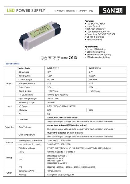 Led Treiber 12V 15Watt,SanPu,IP20,2732